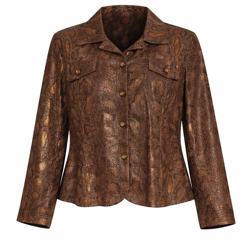 Toni Morgan Western Luxe Metallic Snake Print Jacket 1X‎ Brown Gold
